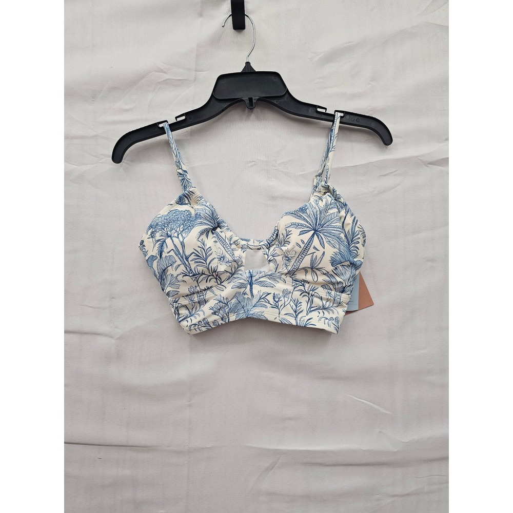 Shade & Shore Blue Tropical‎ Palm Toile Underwire Bikini Top Small 4-6 NWT
